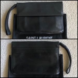 AUTHENTIC YVES SAINT LAURENT BLACK LEATHER CLUTCH